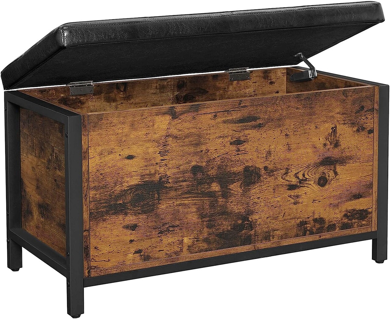 Bancheta cu spatiu de depozitare Copadion, Vasagle, 80 x 40 x 50 cm, imitatie de piele, maro rustic/negru - imagine 7